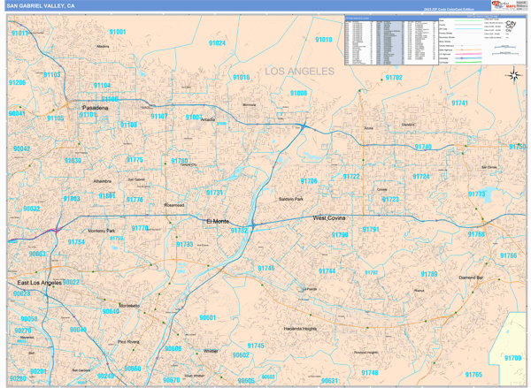 San Gabriel Valley Metro Area Wall Map